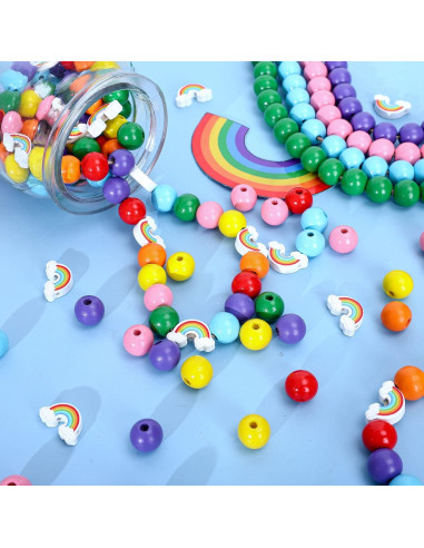 Kit de Perlas de Madera Arcoíris 230 Piezas Whaline DIY