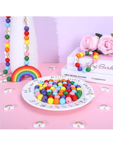 Kit de Perlas de Madera Arcoíris 230 Piezas Whaline DIY