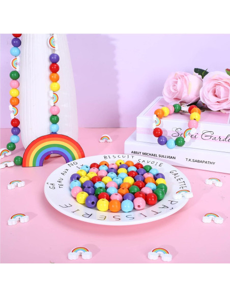 Kit de Perlas de Madera Arcoíris 230 Piezas Whaline DIY