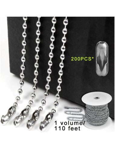 Cadena de cuentas de bola 2.4mm YZDTECH 33.5m con 200 conectores