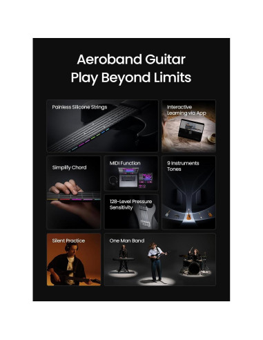 Guitarra Inteligente AeroBand AG01 Silicona 6 Cuerdas Negro