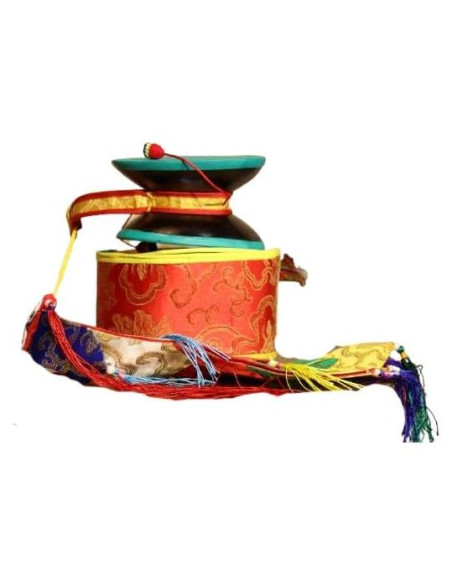 Damaru Grande de Madera y Cuero con Funda de Brocado Cochin