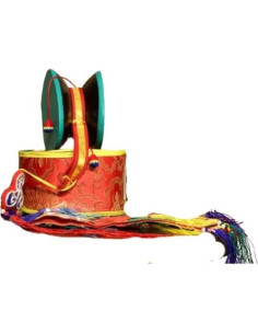 Damaru Grande de Madera y Cuero con Funda de Brocado Cochin 2