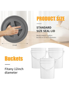 Juego de 4 Tapas de Cubo de 5 Galones AODESTINY Gris 30.48 cm 2