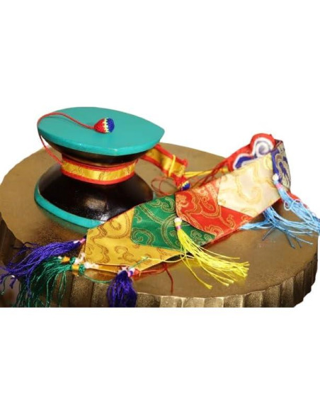 Damaru Grande de Madera y Cuero con Funda de Brocado Cochin