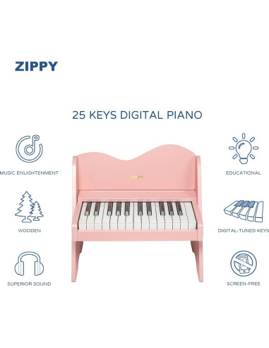 Piano Digital ZIPPY para Niños 25 Teclas Rosa Educativo
