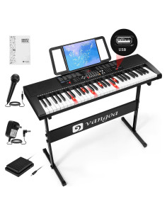 Piano Eléctrico Vangoa VGK6101 de 61 Teclas con Soporte y Micrófono