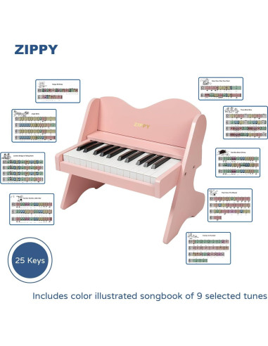 Piano Digital ZIPPY para Niños 25 Teclas Rosa Educativo
