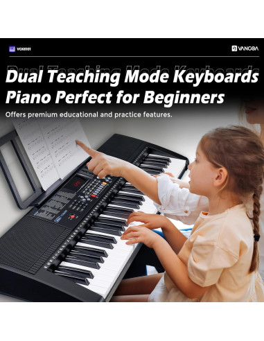 Piano Eléctrico Vangoa VGK6101 de 61 Teclas con Soporte y Micrófono