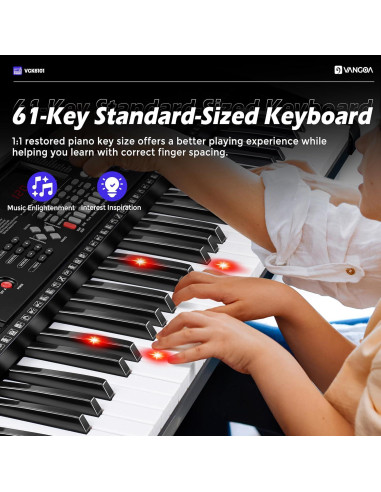 Piano Eléctrico Vangoa VGK6101 de 61 Teclas con Soporte y Micrófono