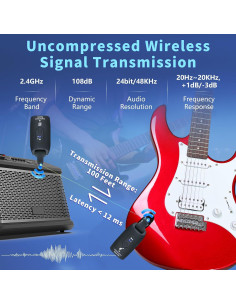 Transmisor y Receptor Inalámbrico de Guitarra A9 Negro 2.4GHz 2