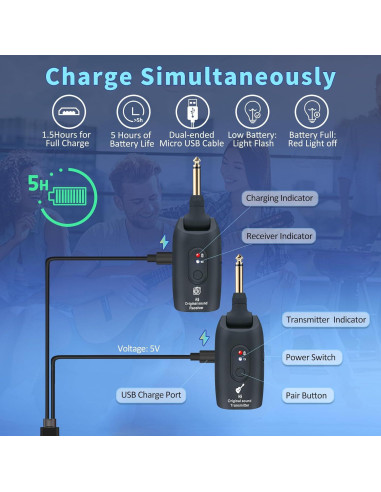 Transmisor y Receptor Inalámbrico de Guitarra A9 Negro 2.4GHz