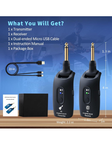 Transmisor y Receptor Inalámbrico de Guitarra A9 Negro 2.4GHz