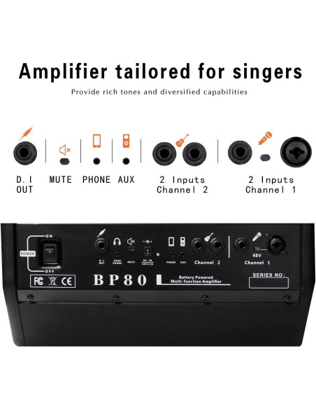 Amplificador Acústico Coolmusic BP80 - 100W, 6 Entradas, Bluetooth, Negro