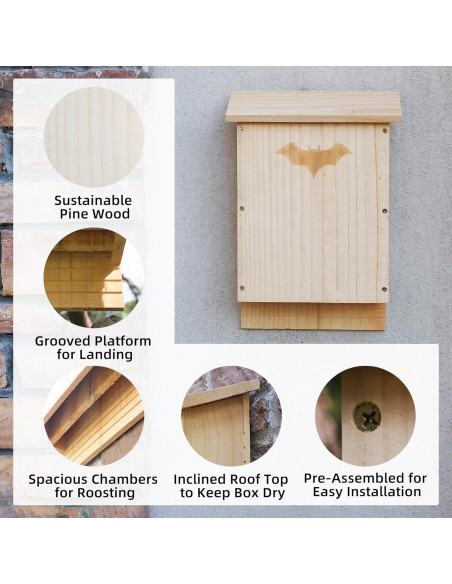 Casa de Murciélagos de Madera Doble Cámara SEEZENGREEN 38.5cm