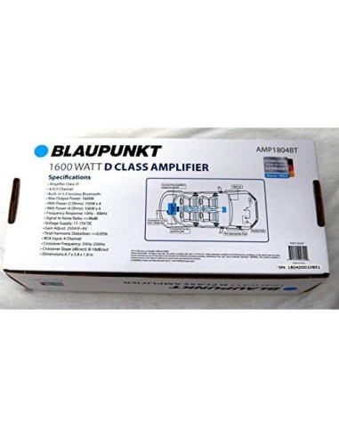 Amplificador de Audio Blaupunkt AMP1804BT 4 Canales 1600W Bluetooth