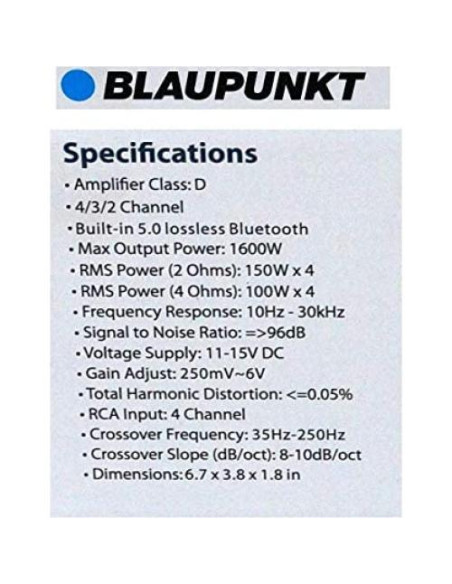 Amplificador de Audio Blaupunkt AMP1804BT 4 Canales 1600W Bluetooth
