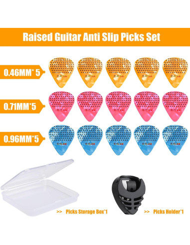 Paquete de 15 púas de guitarra antideslizantes Celuloide 0.46-0.96mm