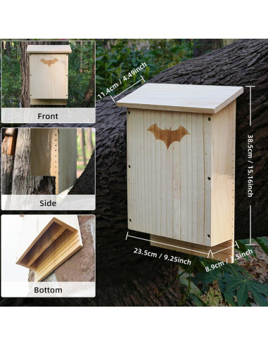 Casa de Murciélagos de Madera Doble Cámara SEEZENGREEN 38.5cm