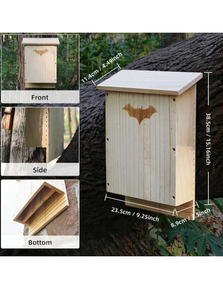 Casa de Murciélagos de Madera Doble Cámara SEEZENGREEN 38.5cm