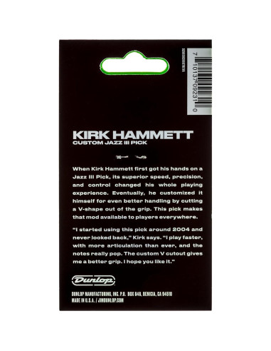 Picos de guitarra Dunlop Kirk Hammett Jazz III - Paquete de 6