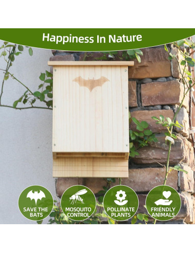 Casa de Murciélagos de Madera Doble Cámara SEEZENGREEN 38.5cm