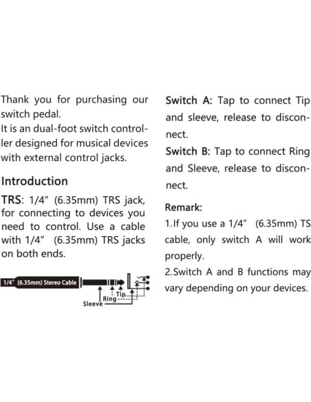 Pedal Interruptor Doble Retención Aslin Dane K11-01 con Cable TRS