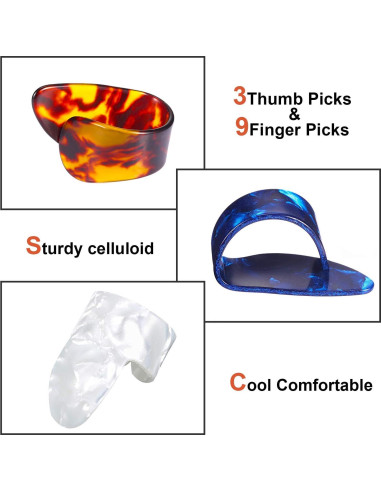 Puas de Pulgar Planas Celuloide 12 Piezas con Caja