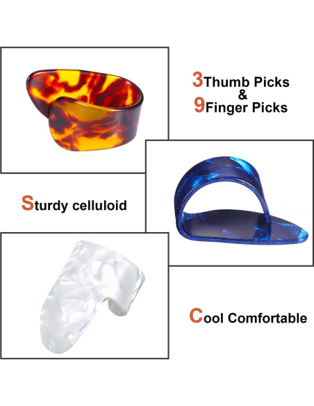 Puas de Pulgar Planas Celuloide 12 Piezas con Caja