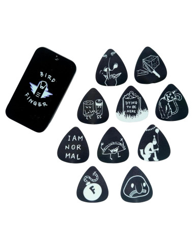 Juego de 10 Púas de Guitarra Divertidas con Estuche Metal