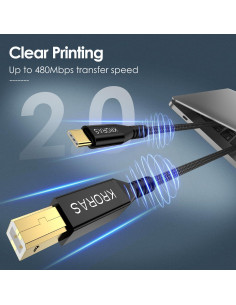 Cable de impresora USB C 15 pies KRORAS - Alta velocidad 480Mbps 2