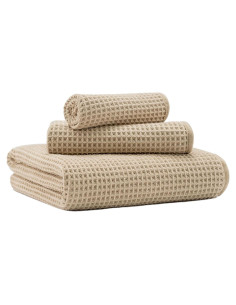 Conjunto de Toallas de Baño Microfibra Beige 3 Piezas 76x152 cm