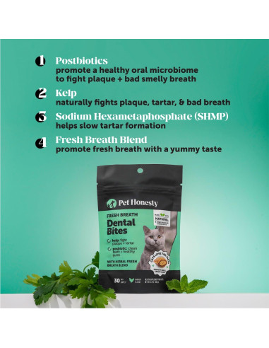 Bocados Dentales para Gatos Pet Honesty - 30 Días, Aliento Fresco