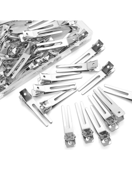 50 Clips de Pelo Doble Prong Metal Qoneyik 45mm Plateados 50 Clips de Pelo Doble Prong Metal Qoneyik 45mm Plateados