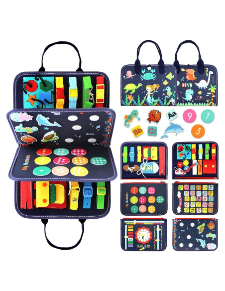 Juguete Montessori Tablero Ocupado Qizfun 44.7x25.4 cm Azul