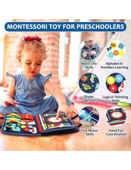 Juguete Montessori Tablero Ocupado Qizfun 44.7x25.4 cm Azul