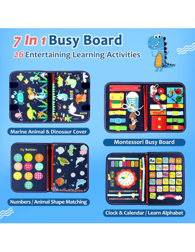 Juguete Montessori Tablero Ocupado Qizfun 44.7x25.4 cm Azul