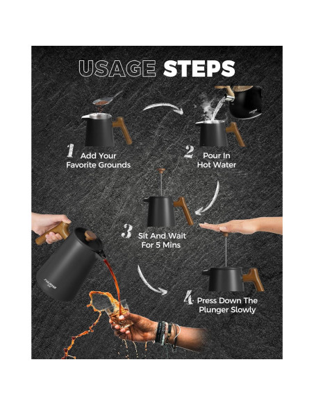 Cafetera Prensa Francesa POLIVIAR 1006 ml Acero Inoxidable