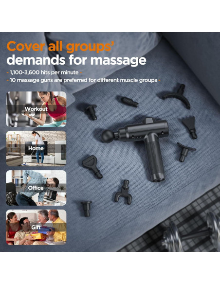 Pistola de Masaje MECOC MMG-3 12V Portátil 10 Cabezas 30 Velocidades