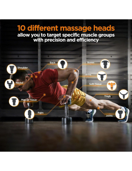 Pistola de Masaje MECOC MMG-3 12V Portátil 10 Cabezas 30 Velocidades