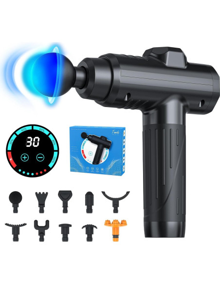 Pistola de Masaje MECOC MMG-3 12V Portátil 10 Cabezas 30 Velocidades