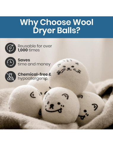 Bolas de Secado de Lana Delomo - 6 Bolas Reutilizables 100% Lana