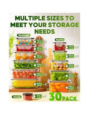 Juego de 60 Contenedores de Almacenamiento KEMETHY Sin BPA