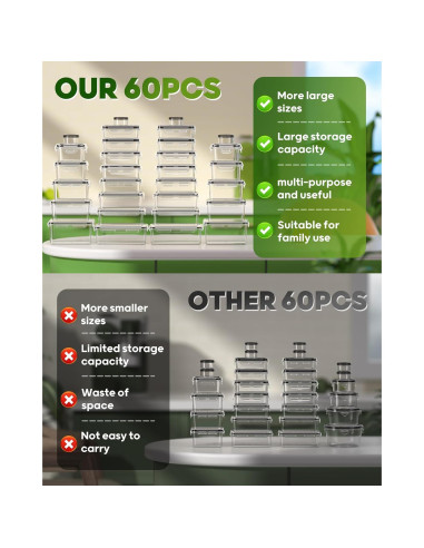 Juego de 60 Contenedores de Almacenamiento KEMETHY Sin BPA