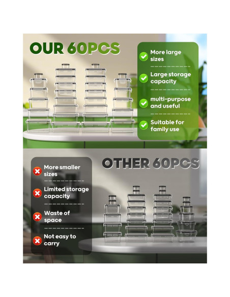 Juego de 60 Contenedores de Almacenamiento KEMETHY Sin BPA