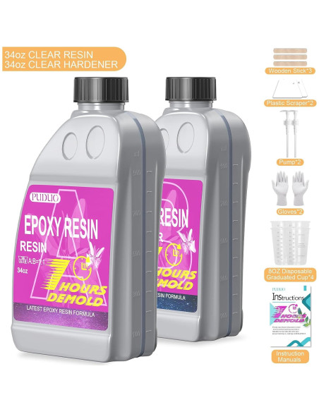 Resina Epóxica Puduo 68 oz, Curado Rápido 1 Hora, Cristal Claro Resina Epóxica Puduo 68 oz, Curado Rápido 1 Hora, Cristal Claro