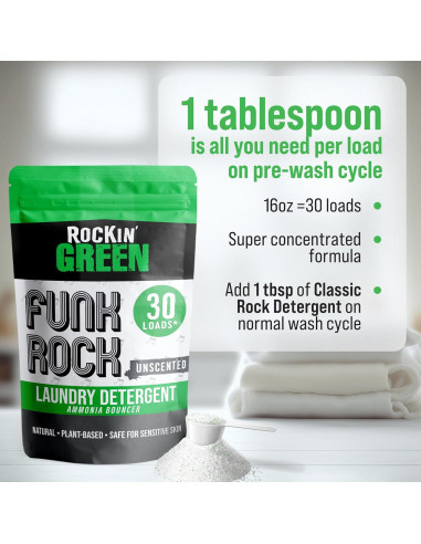 Detergente en Polvo Rockin' Green 30 Cargas Sin Fragancia