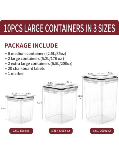 Contenedores de Almacenamiento Hermético PRAKI 10PCS 5.2L