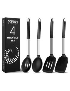 Paquete de 4 Utensilios de Cocina DaiRen Kitchen - Silicona y Acero Inoxidable
