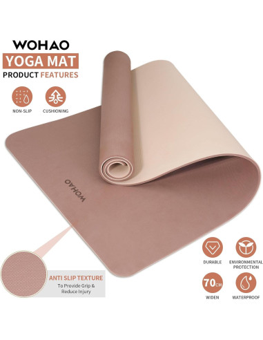 Alfombrilla de Yoga Extra Ancha Wohao 182.88x80.01cm 8mm Antideslizante